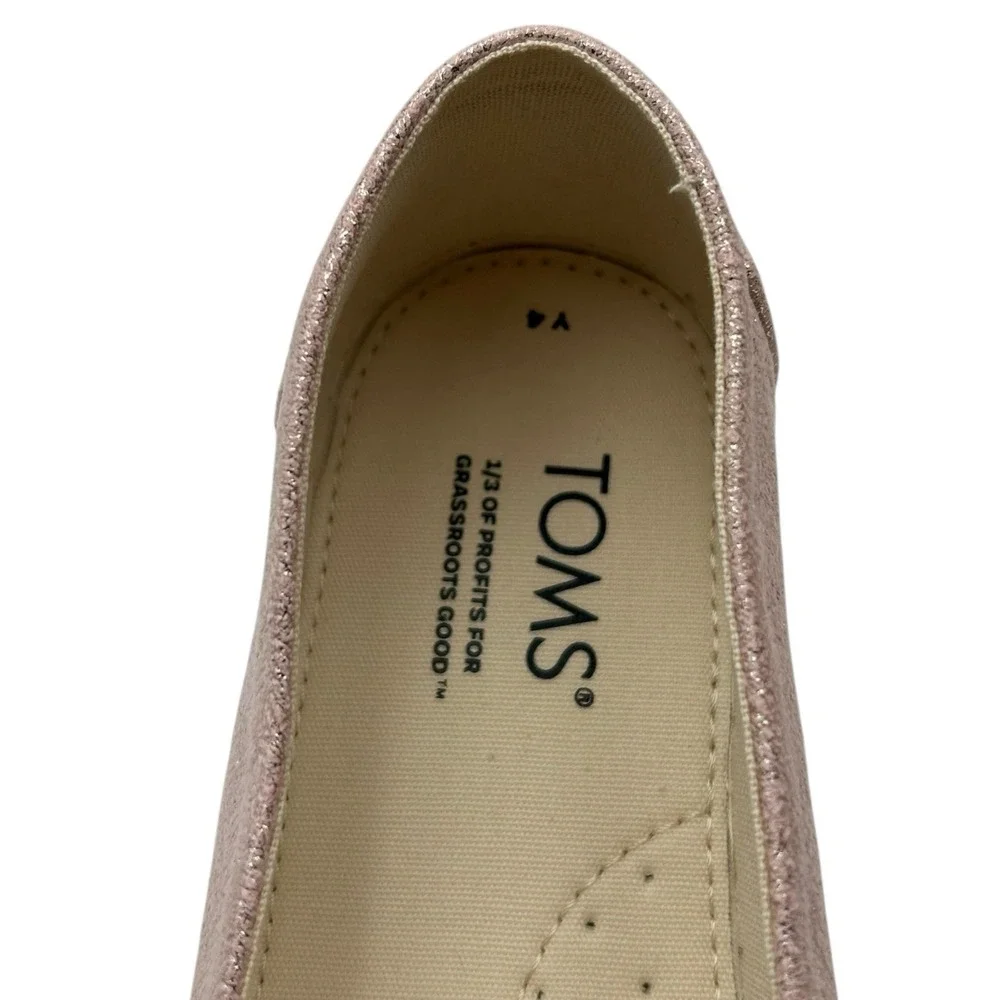 TOMS Youth Girl's Alpargata Loafer Slip-on Flat Shoes Size 6Y Rose Gold Metallic